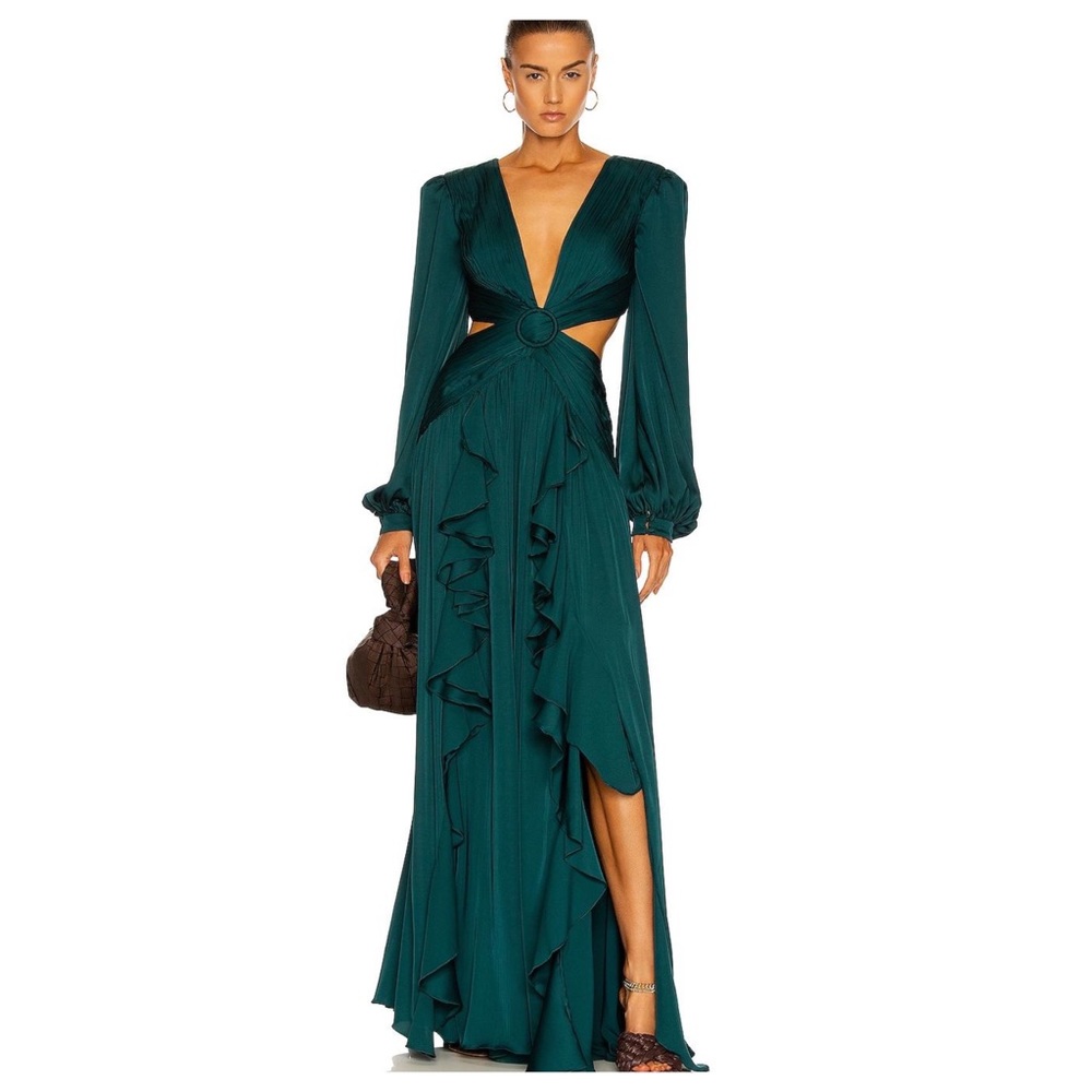 PatBO Plunge Cutout Maxi Dress in Prussian Green